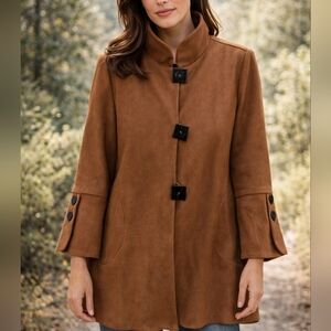 IC by Connie Faux Suede Pleated Back Jacket Big Buttons Sz L Lagenlook Luxury